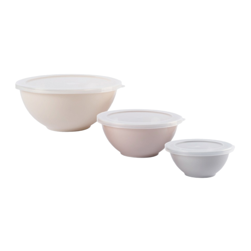 Набор из 3-х пластиковых мисок с крышками Universal, 300/700 мл/1.3 л, прозрачный/мультиколор, серия Аксессуары для дома и кухни, Anna Lafarg