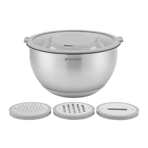 Кухонная миска с крышкой и терками Balance, 5 л, нержавеющая сталь/силикон/полиэтилен, AS-пластик/полипропилен, стальной, серия Кухонные аксессуары, Smart Solutions