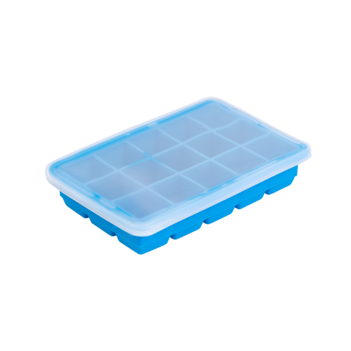Силиконовая форма для льда с пластиковой крышкой Ice cubes, 15 ячеек, 19.5 х 12.5 х 3.7 см, синий/прозрачный, серия Кухонные аксессуары, Smart Solutions