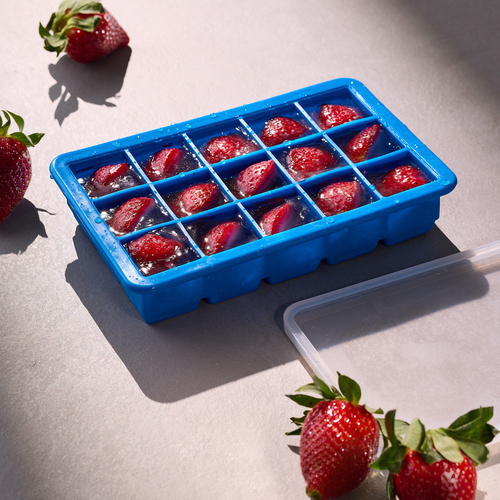Силиконовая форма для льда с пластиковой крышкой Ice cubes, 15 ячеек, 19.5 х 12.5 х 3.7 см, синий/прозрачный, серия Кухонные аксессуары, Smart Solutions