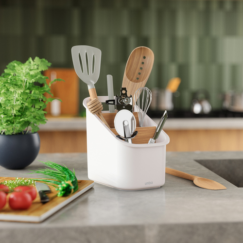 Пластиковая подставка для кухонных аксессуаров Bellwood, 21 х 14 х 19 см, белый/натуральный, серия Полки-органайзеры и подставки для предметов, Umbra