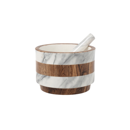 Фарфоровая ступка с пестиком, 15 см, серый/дерево, серия Wood & Marble, Home & Style