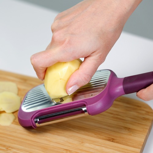Терка + овощечистка 2-в-1 из нержавеющей стали с пластиковой ручкой Kitchen Tools, 25 см, фиолетовый/стальной, серия Кухонные аксессуары, Trebonn