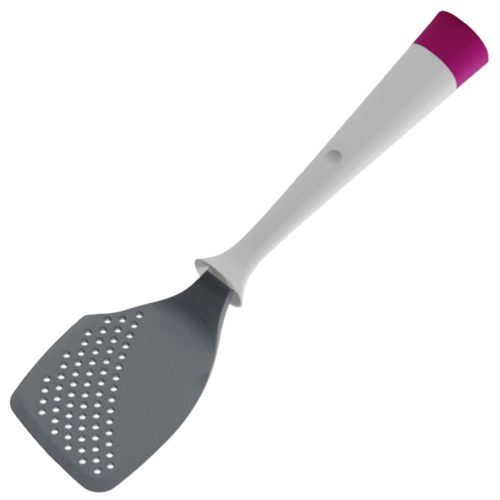 Нейлоновая кухонная перфорированная лопатка с каплесборником Up! Kitchen Tools, 34 см, белый/темно-серый, серия Кухонные аксессуары, Trebonn