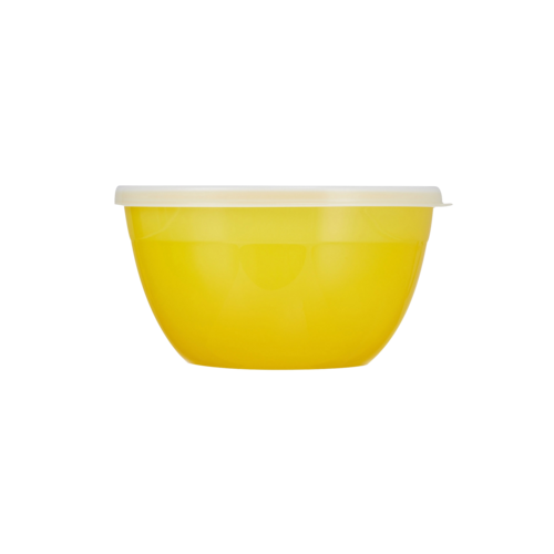 Пластиковая кухонная миска для смешивания с крышкой, 1.2 л, 17.5 см, желтый, серия Миски и салатники, WO HOME